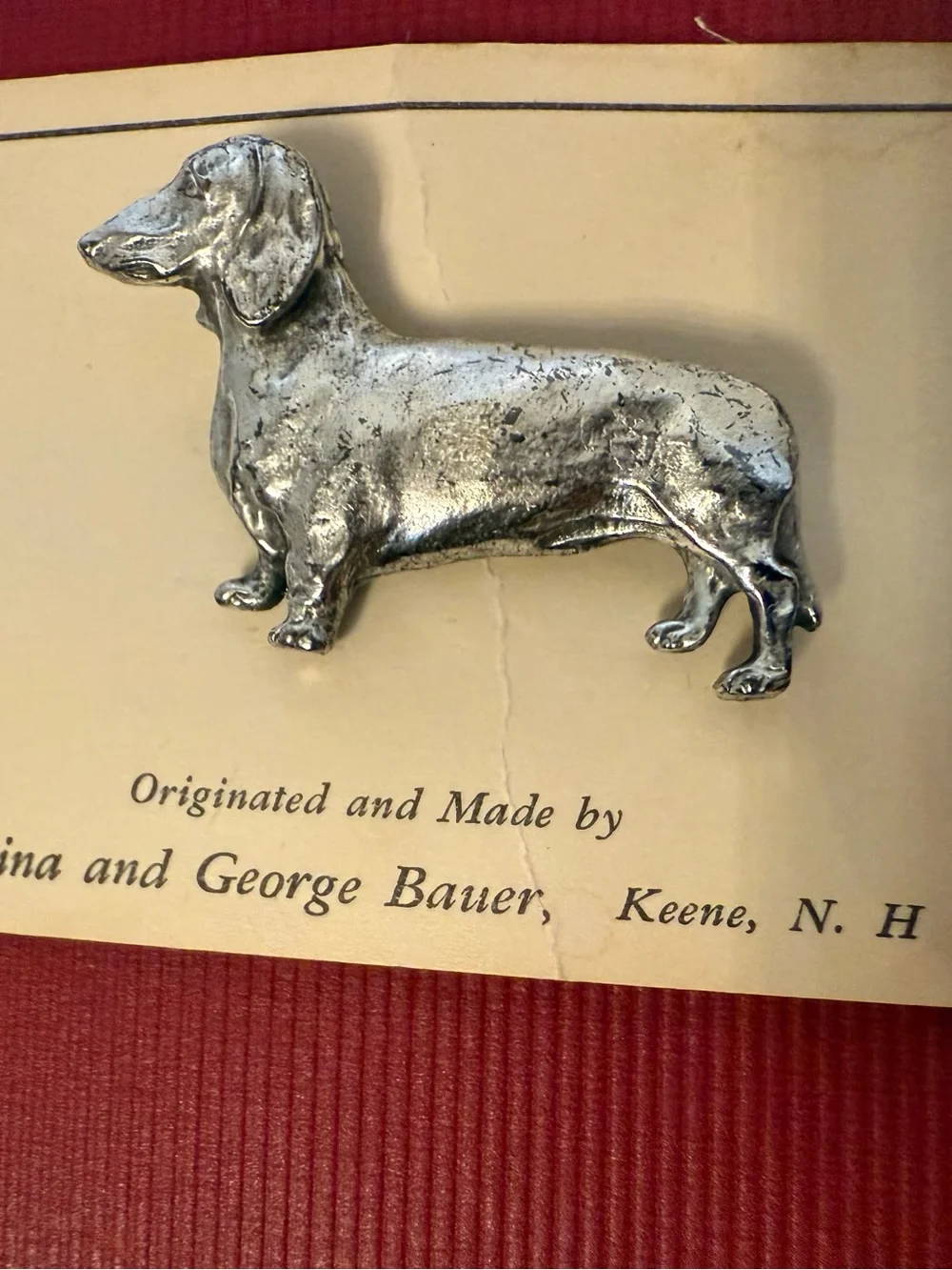 Silver Dachshund Dog Pin handcrafted by Christina and George Bauer NH brooch NEW